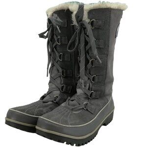 Sorel Tivoli IV Gray Suede Winter Faux Fur Snow Boots Size 9 Rubber Calf Snow